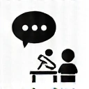 Minimalist icon representing individual consultation, a person talking to another person with speech bubbles.